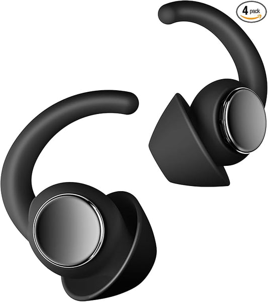 Ear Plugs for Sleeping - Noise Reduction Soft Silicone Earplugs, 2 Pairs Reusable Hearing Protection Earplugs for Noise Sensitivity, Sleep,Travel,Sound Reduction Noise Cancelling - (Black & Silver)