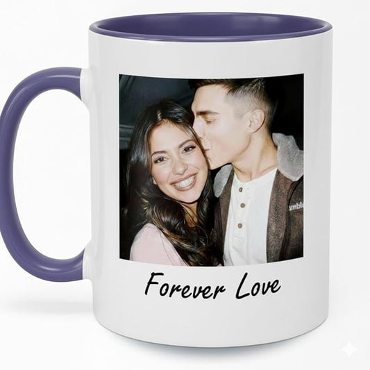 Custom Photo Coffee Mug, Personalized Forever Love Design Ceramic Cup for Anniversary Boyfriend Girlfriend Dishwasher Safe, 11oz (Purple)