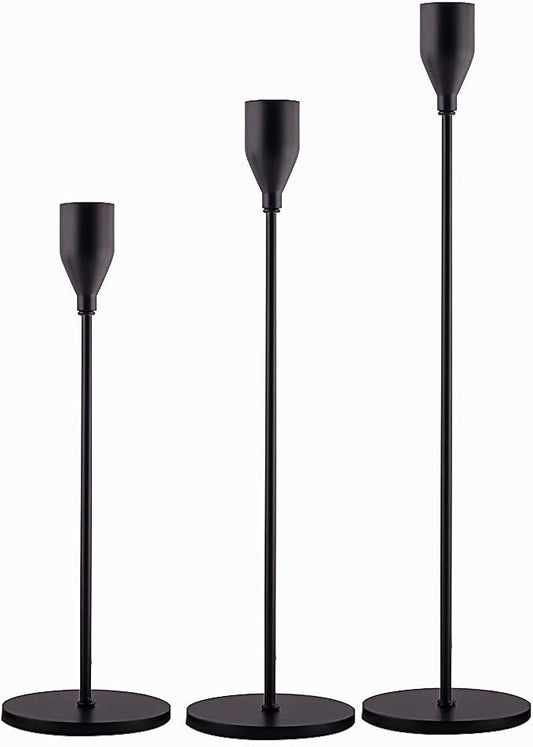 Matte Black Candle Holders Set of 3 for Taper Candles, Decorative Candlestick Holder for Wedding, Dinning, Party, Fits 3/4 inch Thick Candle&Led Candles (Metal Candle Stand)