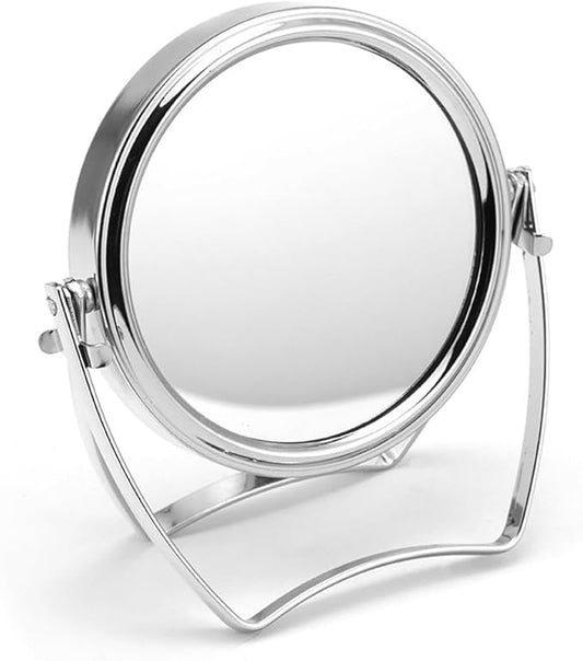 WMugthome Two-Sided 4-In/6-in with Handle Portable Round Makeup/Travel/Desk Mirror with 1X and 3X Magnification(Silver, 4inch)