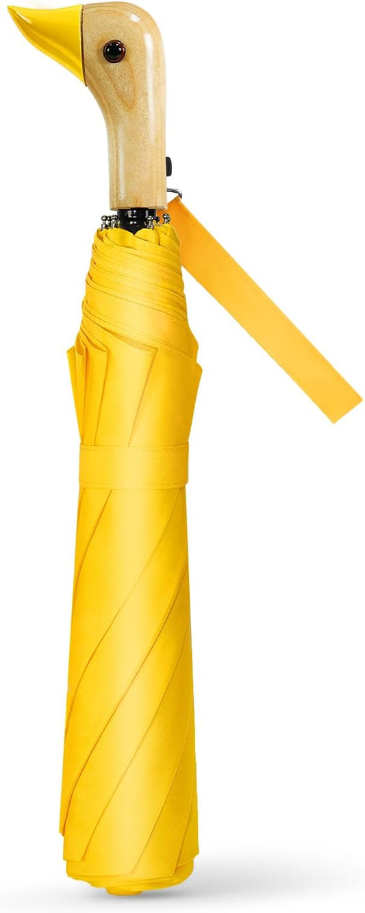Duck Handle Umbrella Kids - Compact Portable Folding Lightweight Small Strong Wooden Duck Windproof Travel Umbrella for Kids Gifts
