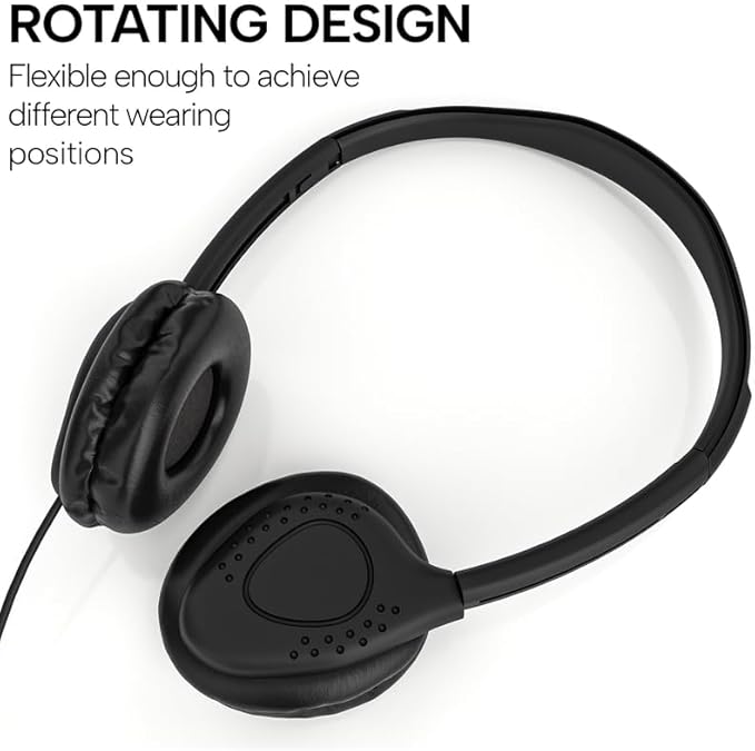 Maeline Kids Headphones for School Classroom K-12, Library, Museum, Travel, On Ear Stereo Headset with Adjustable Band & Faux Leather Cushions - 3.5mm Plug - 1000 Pack - Black
