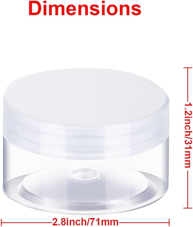 SATINIOR 12 Pack 2 oz Plastic Container Jars with Lids Round Clear Travel Cosmetic Container Slime Jars for Toiletries, Lotion, Cream, Ointments, Makeup, Rhinestone, Samples, Kitchen Storage(Clear)