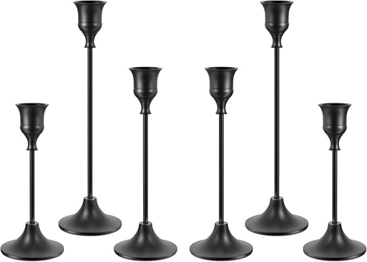 Set of 6 Black Candle Holders for Taper, Vintage Candlestick Holder Decorative Metal Candle Sticks Home Decor Centerpieces for Table Mantel Festive Decorations