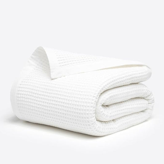 Salt Earth GOTS Certified 100% Organic Cotton Throw Blanket, 108" X 90" Waffle Blankets & Throws for Bed, Throw Blanket for Couch, Modern & Cozy Blanket, All Season, Comfy & Soft Blanket(Snow White)