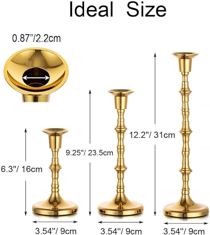 Brass Candlestick Holders Vintage: Tall Gold Taper Candle Holder Antique Candle Stick Holders for Christmas Wedding Centerpieve Living Room Mantle Home Decor Bridal Shower Set of 6