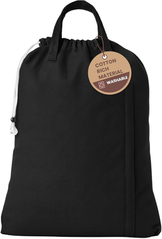 LFH Home Large Premium 1pack Cotton Canvas Laundry Bag with Drawstring and Handles Heavy Duty, Multi-Use, and Washable for Home, Travel, College or Storage 28x36-Black