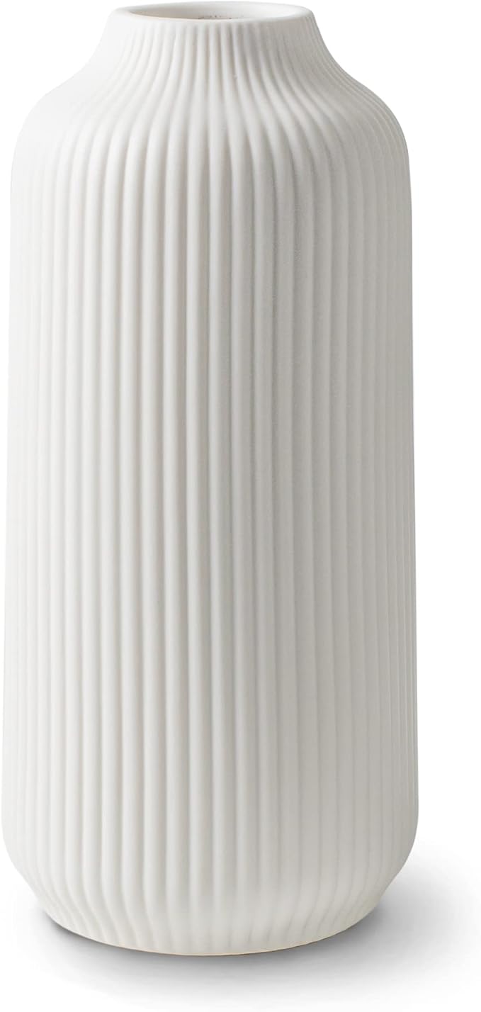 Ceramic Vase in Nordic Style, Decovase Large for Pampas Grass as Boho Deco, Vase White Matt 10 inch for Flowers, Scandinavian Design Home Decoration for Fresh Flowers, Dried Flowers (Size L)