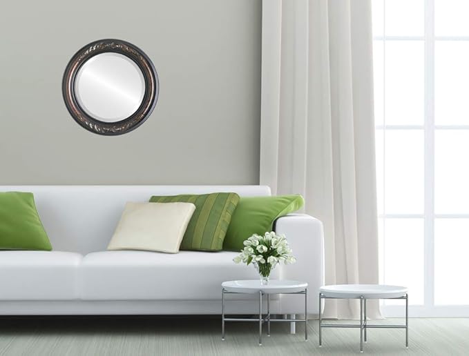 OVALCREST Round Beveled Wall Mirror for Home Decor - Florence Style - Vintage Walnut - 18x18 Outside Dimensions
