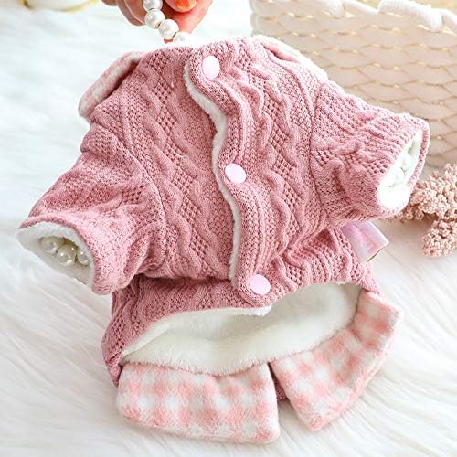 Dog Princess Sweater for Small Dogs Thick Shirt Plaid Clothes Costume Pet Girl Cute Coat Outfits Fall Costumes Winter Dog Sweaters (L,Blue)