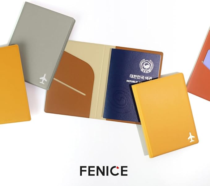 Fenice Plain Simple Passport Cover Holder Wallet Case for Travel Essential RFID Blocking Vegan Leather Waterproof (YELLOW)