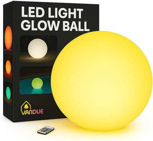 Vandue Color-Changing LED Light Ball – Rechargeable Glow Sphere with Remote – IP65 Waterproof RGB Night Light for Indoor/Outdoor, Pool, Garden, Party & Decor (24 Inch)