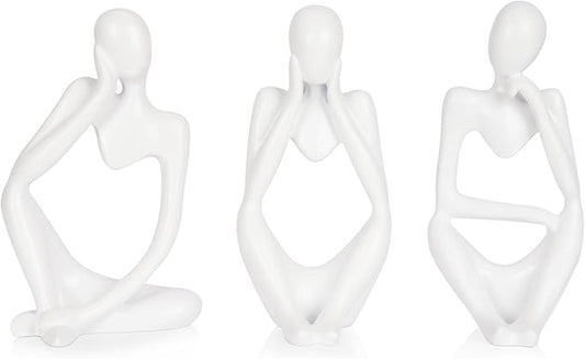 Sandstone Resin Thinker Style Abstract Sculpture Statue Collectible Figurines Home Office Bookshelf Desktop Decor (Small White, 3pcs)