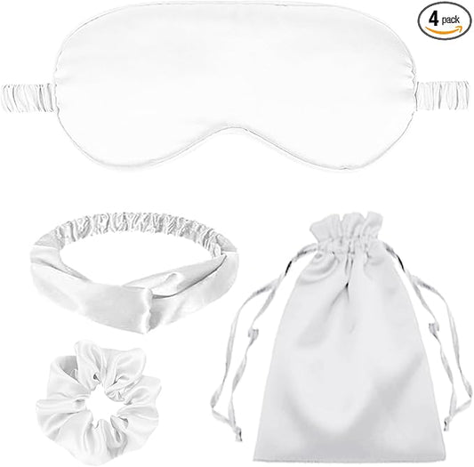 4Pcs Silk Sleep Masks Satin Eye Mask Silky Eyes Cover Blindfold Eyeshade Headband Scrunchies Pouch Bags Bridesmaid Gifts