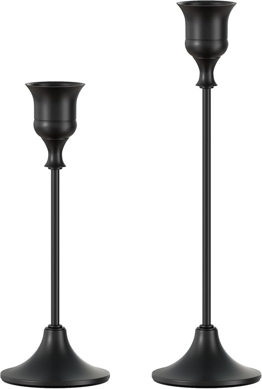 FSyueyun Black Candle Holder Set of 2, Elegant Metal Candlestick Holders for Vintage Taper Candle Holders, Perfect for Table Centerpieces, Fireplace Mantels, Home Decor, Weddings and Party Decorations