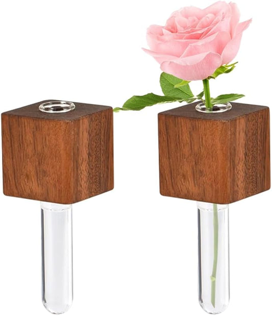 Test Tube Vases Fridge Magnets,Magnetic Wooden Wall Planter Vases Fridge Decor,Cute Test Mini Flower Vase for Hydroponics Plants Flower Display Home Decoration,2 Pieces