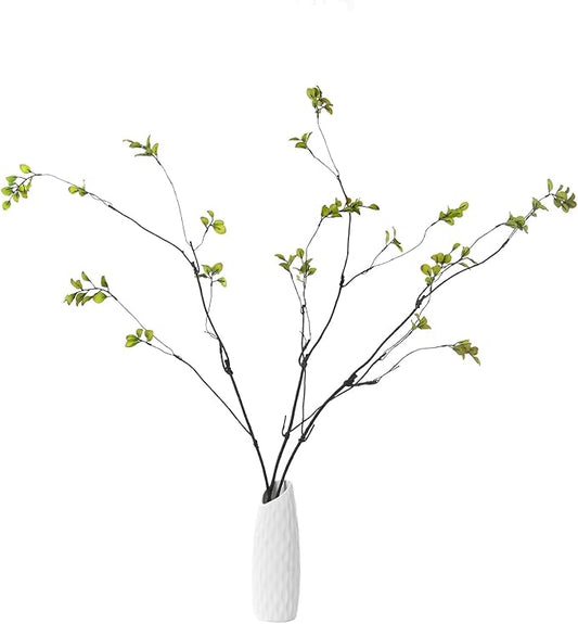 3pcs Artificial Ficus Branches Greenery for Vase, Faux Silky Eucalyptus Stems, Tree Twig for Home, Office, Banquet Decor (A-Green)