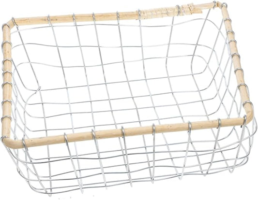 Happyyami Iron Woven Storage Basket Large Multi-purpose Fruit Holder for Kitchen and Dining Table Decorative Wire Basket for Snacks and Miscellaneous Items