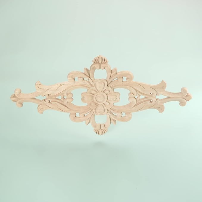 MUXSAM Wood Carved Appliques Furniture Decorative Onlays, 4Pcs Unpainted DIY Center Carving Decal for Door Wall Ceiling Cabinet Dresser Mirror Bed Mantel Bench Decoration, 32x16cm/12.6"x6.3"