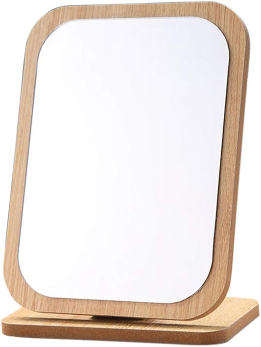 Aestivate Rectangular Compact Table Mirror Standing Wood Framed Rectangle Tabletop Makeup Mirror Desktop Mirror 90 Degree Rotating Mirror