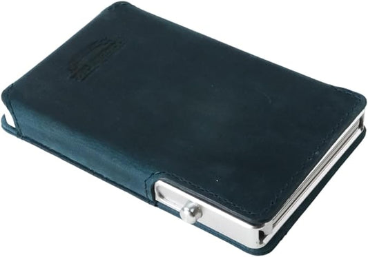 Double Oak Essentials SLIM Leather Pop-up Wallet — Removable Cardholder Design with Locking Mechanism - RFID Blocking, Top Grain Cowhide Leather (Iceberg Edition)
