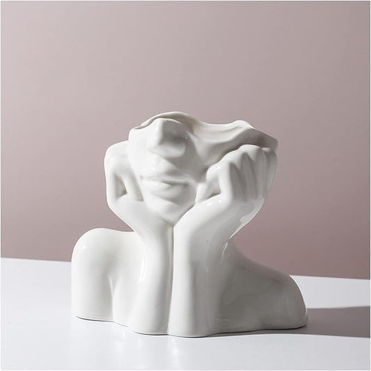 Face Vase Unique Ceramic Vase for Room,Office,Home Decor,White,A