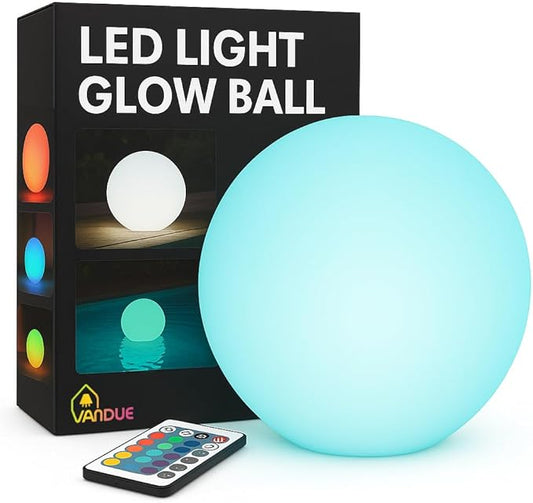 Vandue Color-Changing LED Light Ball – Rechargeable Glow Sphere with Remote – IP65 Waterproof RGB Night Light for Indoor/Outdoor, Pool, Garden, Party & Decor (6 Inch)