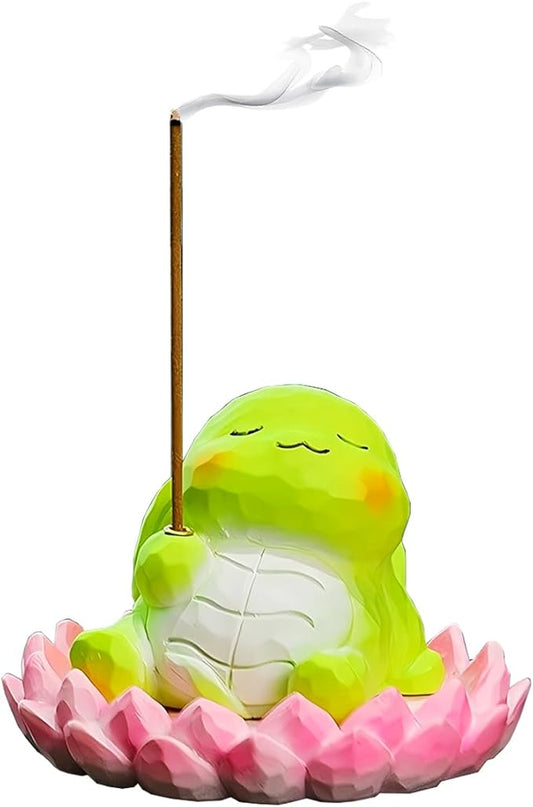 Lotus Turtle Incense Holder Cute Animal Figurine Incense Burner Flower Stand Ash Catcher Creative Cartoon Resin Turtle Statue for Home Room Decor Meditation Yoga Spa