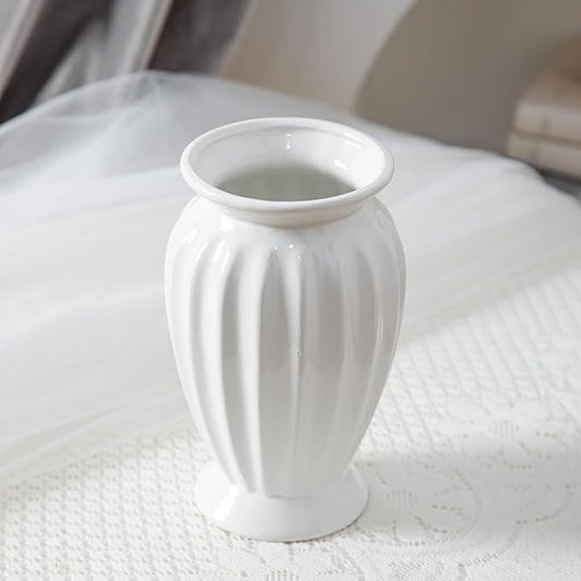 Anding Ceramic Decorative Vase White Flowers Pampas Grass Vase Boho Modern Home Decor Clay Flowerpot (A526 White)