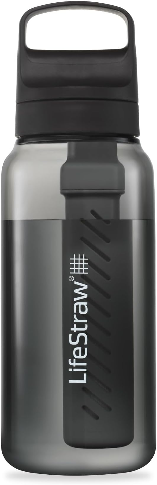 LifeStraw Go Series – BPA-Free Water Filter Bottle for Travel and Everyday use removes Bacteria, parasites and microplastics, Improves Taste, 1L Nordic Noir