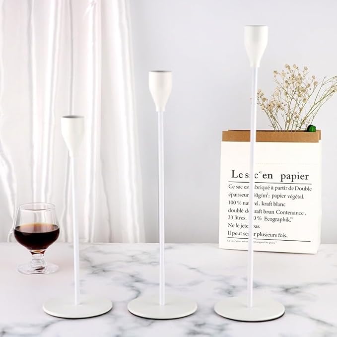 Candlestick Holders Set of 3 Taper Candle Stick Holders, Mantel White Candlestick Holders for 3/4" Taper&Led Candle, Elegant Candle Holder Centerpiece for Wedding/Party/Dinning/Anniversary