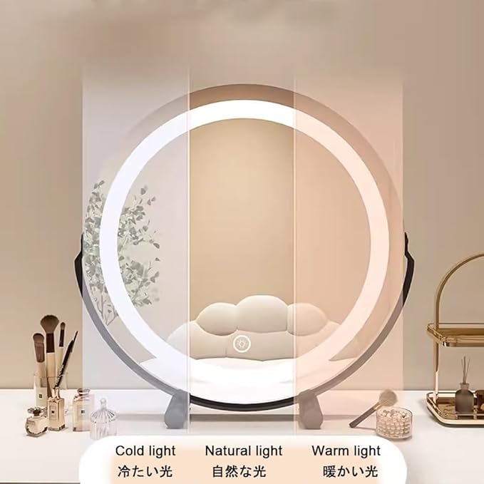 FERKAP Tabletop Vanity Mirror with Lights Lighted Makeup Mirror Touchscreen Control 3 Color Lighting Modes 360°Rotation High Definition Lighted Up Mirror (Color : Black, Size : 17.7"X19.3")