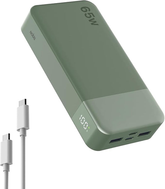 NOBIS 20000mAh Battery Pack Power Bank 65W Power Bank, Portable Charger with Digital Display, Dual USB-C/USB-A Fast Charging for Laptop, Phone, Tablet, Travel-Friendly External Battery Pack