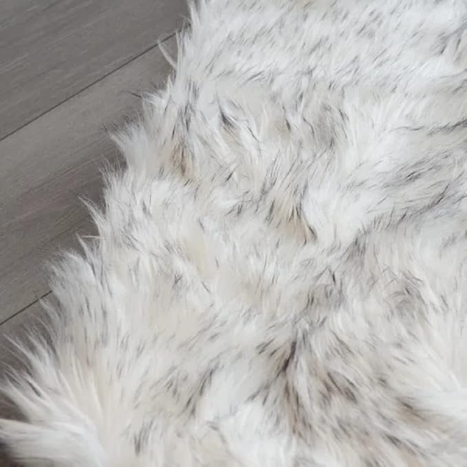 White and Grey Rug 8x10 Area Rugs for Living Room Machine Washable Shag Faux Sheepskin Furry Fur Rug Large Nursery Rectangle