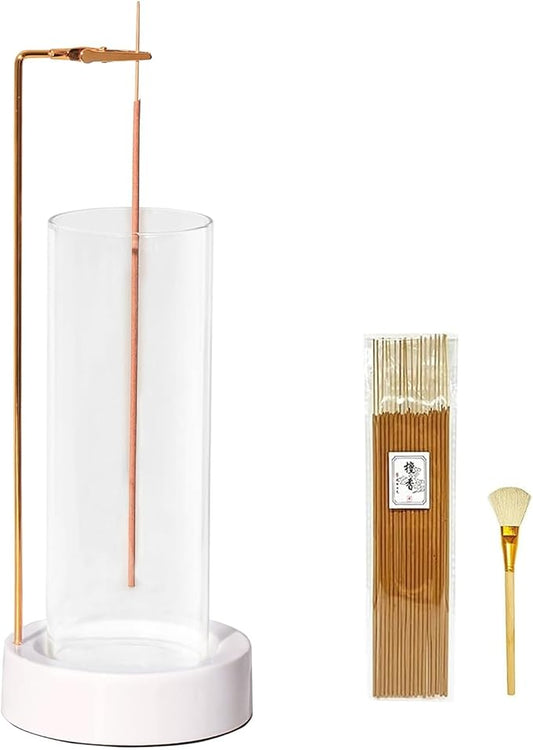 CEREMONY Incense Holder, Ceramic Incense Holder for Sticks with Glass Ash Catcher, Incense Burner for Meditation Yoga Spa Room Decor(Beige)