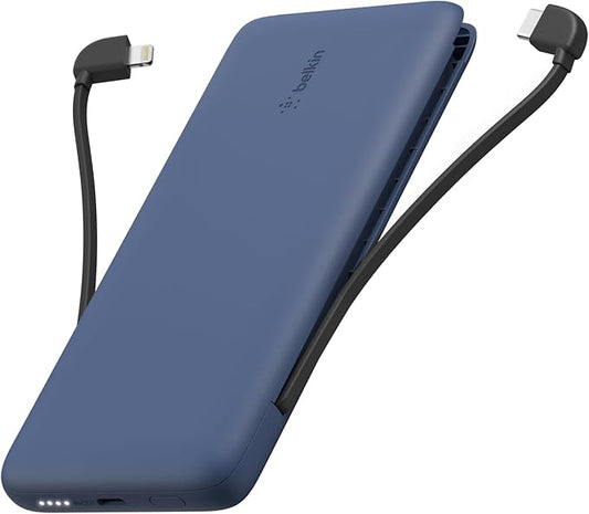 Belkin Portable Charger Power Bank for iPhone/Android - 10,000mAh, 23W Battery Pack for Phone with Integrated USB-C, Lightning Cables - Pass-Through Capability, Charge 2 Devices at Once