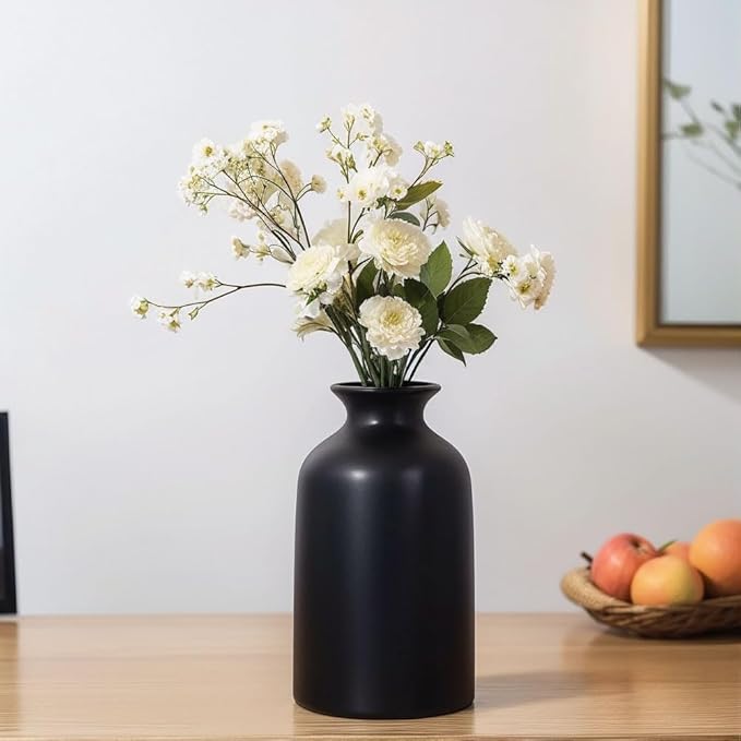 Black Bud Vases Set of 6 - Mini Black Ceramic Vases for Flowers, Modern Bud Vase for Table Decor, Boho Small Vase for Home Decor, Centerpieces in Bulk for Wedding, Home, Table, Party Decor