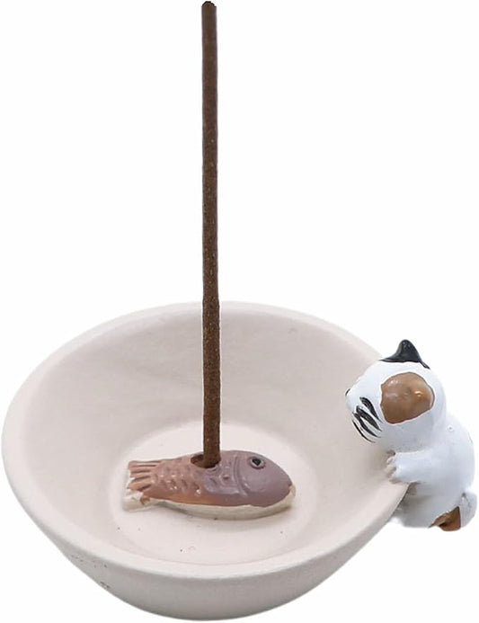 Newwe Incense Holder Resin Incense Stick Burner Small Cat Incense Sticks Holder ,Mini Cute Animal Statue Home Insencents Burner
