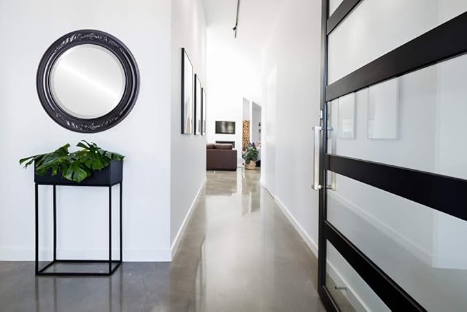 OVALCREST Round Beveled Wall Mirror for Home Decor - Florence Style - Matte Black - 18x18 Outside Dimensions