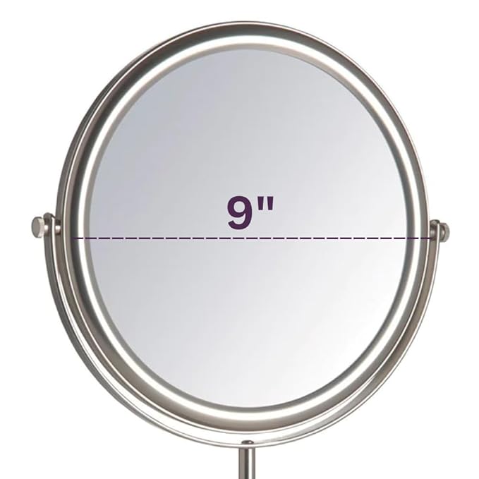 JERDON Two-Sided Tabletop Makeup Vanity Mirror - 5X-1X Magnification & Swivel Design - 9-Inch Diameter Mirror with Adjustable Height - Polished Chrome Finish - Model JP4045C