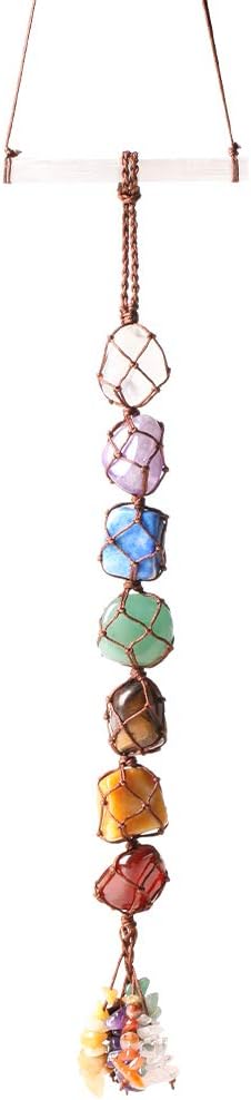 Handmade Crystal Window Car Hanging Ornaments 7 Chakra Home Decoration Feng Shui Ornament Car Decoration Christmas Decorations Ornaments (Chakra-Gypsum)