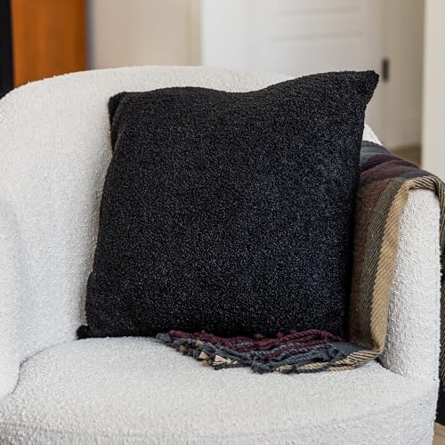 SAMIAH LUXE Black Teddy Boucle Pillow Covers 18x18 2pcs for Home Living Room Decor, Sherpa Textured Decorative Throw Pillow Covers for Boho Decor, Square Throw Cushion Euro Shams for Modern Farmhouse