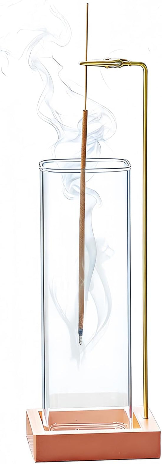 Incense Holder, Metal Incense Holder for Sticks with Glass Ash Catcher, Anti-Ash Incense Burner for Meditation Yoga Spa Room Décor (Rose Gold)