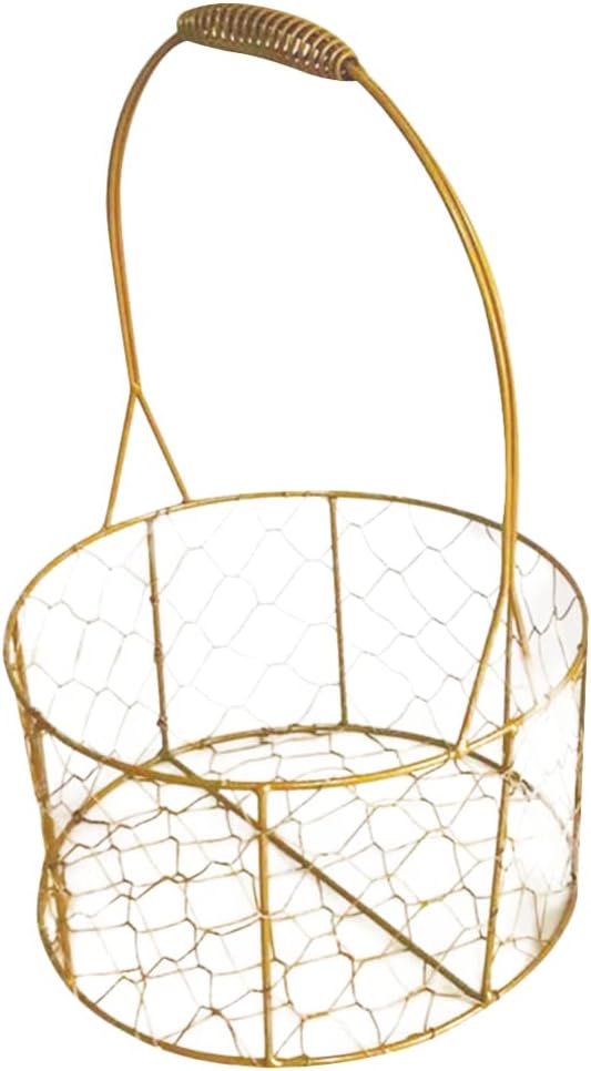Decorative Iron Wire Fruit Basket with Handle Round Storage Basket for Wedding Decoration Floral Arrangements and Organizing Charming and Versatile Design