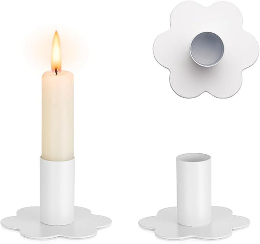 Candlestick Holders Taper Candle Holders: 2Pcs White Candle Holder for Table White Candlestick Holders Candle Sticks Holder Decor Home Flower Candle Holder Wedding Cute Small Candle Holders