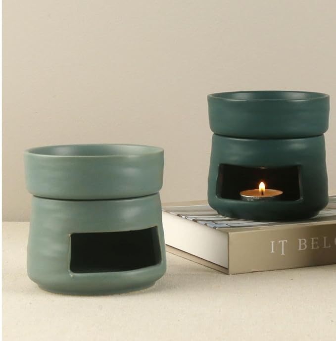 Ceramic Essential Oil Burner Tealight Candle Holder Decorative Aroma Diffuser Separable Wine Red