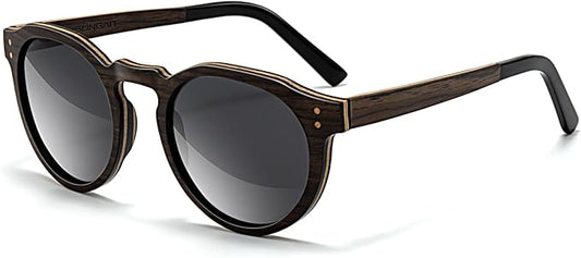 SUNGAIT Black Oak & Dark Ebony Wood Sunglasses Womens Polarized Round UV400 Protection Retro Vintage Gift-ready Case Included