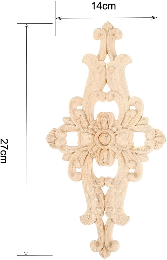 MUXSAM Wood Carved Appliques Furniture Decorative Onlays, 2Pcs Unpainted DIY Center Carving Decal for Door Wall Ceiling Cabinet Dresser Mirror Bed Mantel Bench Decoration, 27x14cm/10.63"x5.51"