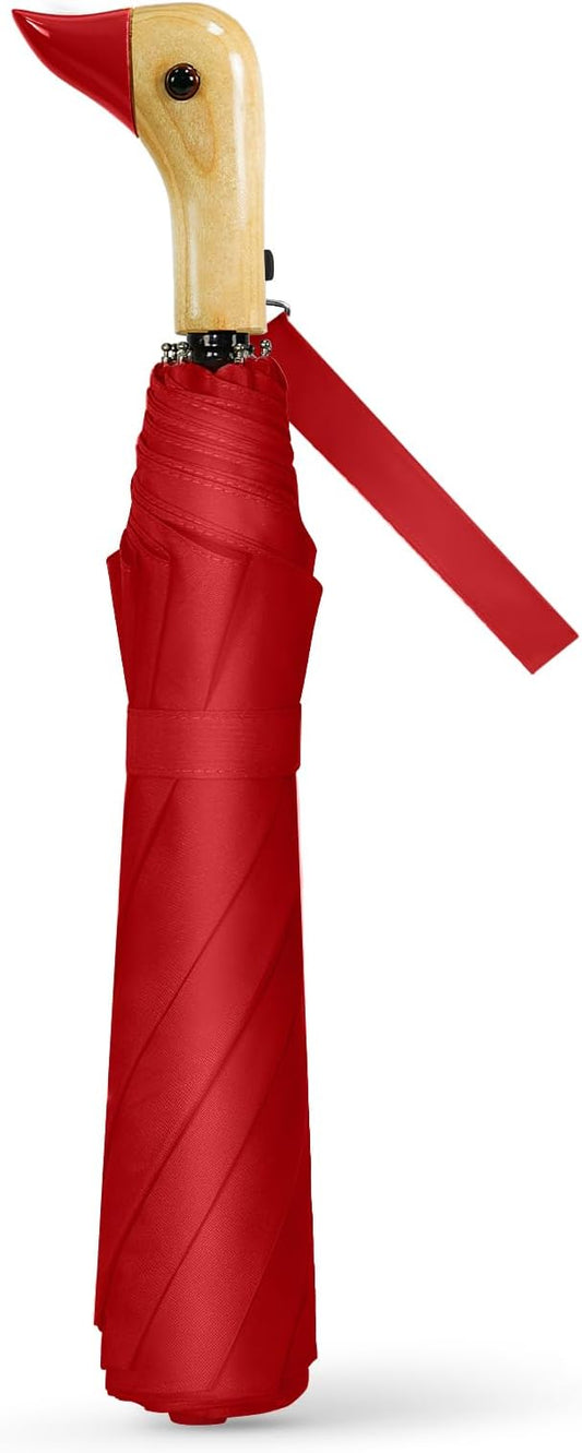 Duck Handle Umbrella Kids - Compact Portable Folding Lightweight Small Strong Wooden Duck Windproof Travel Umbrella for Kids Gifts
