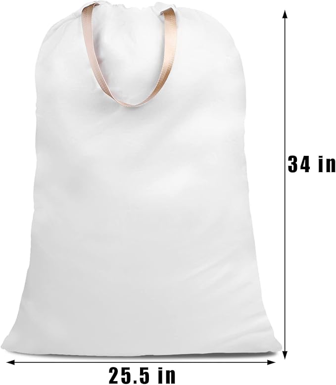 Cotton Canvas Laundry Bag with Handles & Drawstring Straps, Heavy Duty Extra Large Laundry Bags for Laundromat and Household, 25.5x34 Inch, White